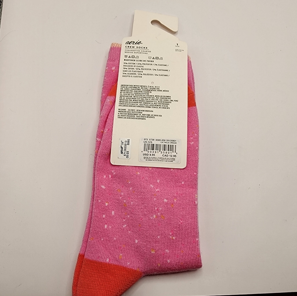 Aerie Pink‎ Red Speckled Crew Sock Nwt - Picture 2 of 4